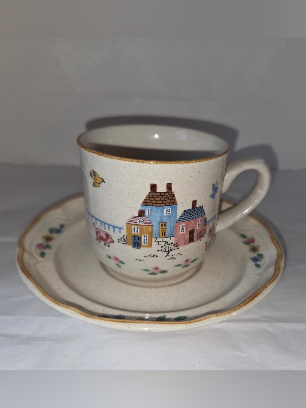 International Stoneware Heartland Japan Farm Animal Design Tea Cup And Saucer 